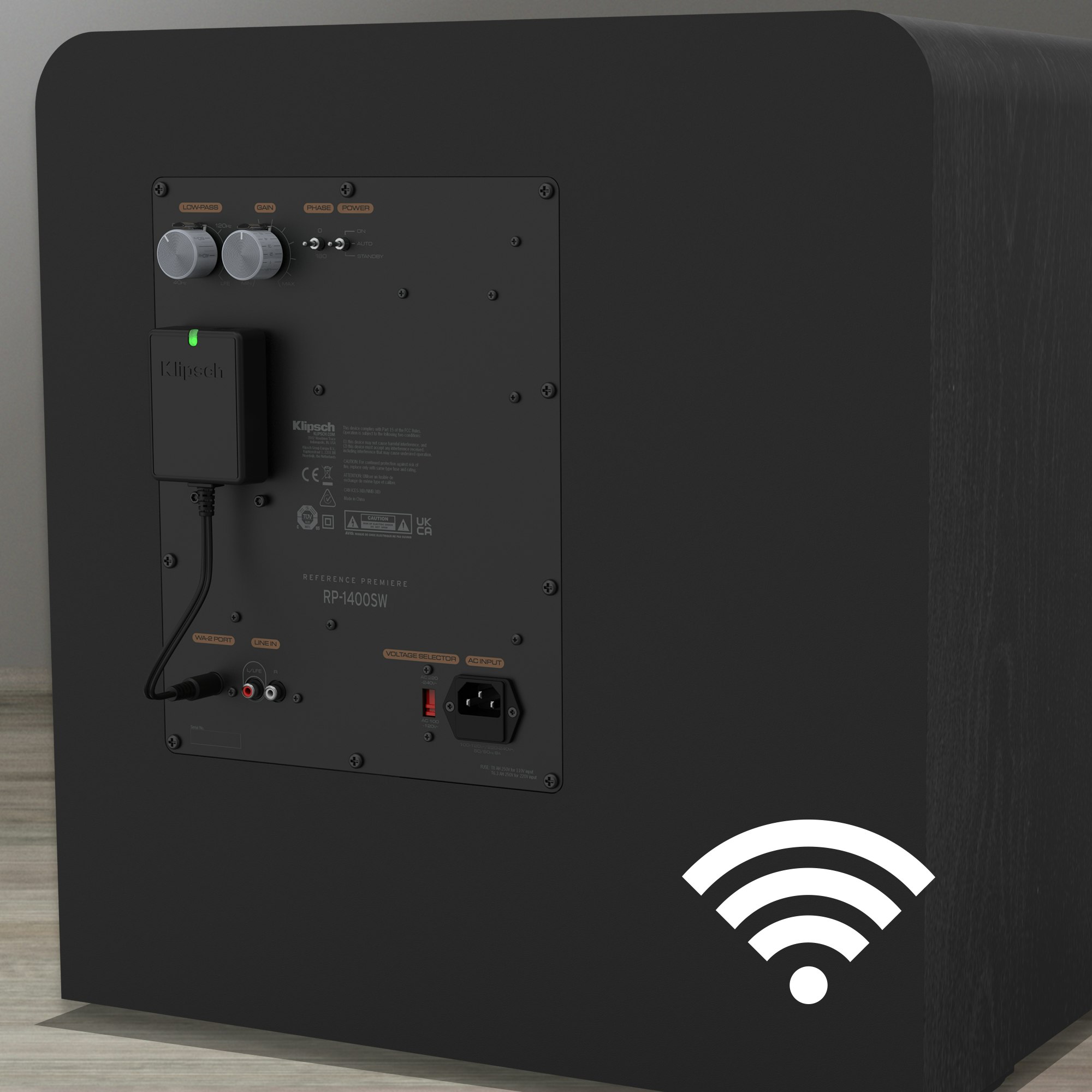 Rear view of a RP 1400 SW with a WA 2 Wireless Subwoofer Kit installed mobile
